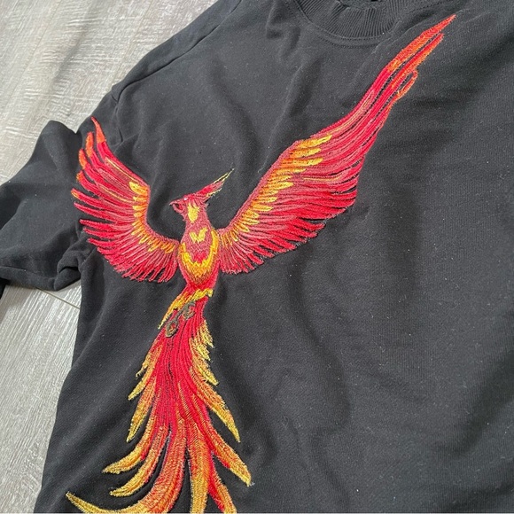 RARE PAIGE Sweatshirt Phoenix Bird embroidered Size L Black - Picture 4 of 6